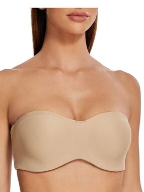 Meleneca Strapless Unlined Bust Minimizer Underwire Bandeau Bra, 38D, Beige